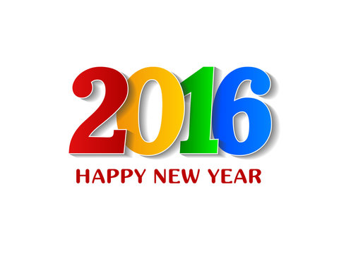 2016 Happy New Year colorful design over white background.