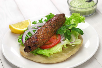 mutton seekh kabab kebab sandwich with mint chutney
