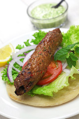 mutton seekh kabab kebab sandwich with mint chutney
