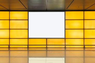 Blank billboard in modern interior hall. Useful for your advertisement