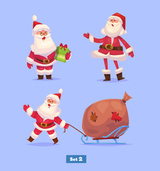 Funny santa set . Christmas greeting card background poster. Vector illustration