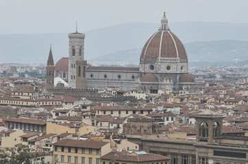 Fototapeta na wymiar view from the roof of florence, roofs of houses and the basilica