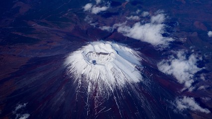 Aerial view of Japan's Mount Fuji volcano with snow © eqroy