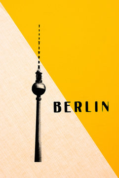 Berlin Vintage postcard - tv tower and letters on abstract backg
