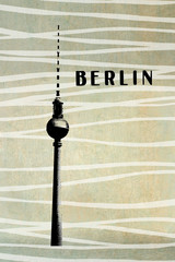 Obraz premium Berlin Vintage postcard - tv tower and letters on abstract backg