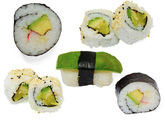 Sushi, avocado, collage