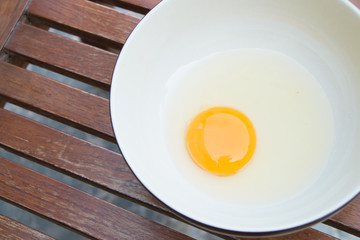 raw egg yolk on the dish on table