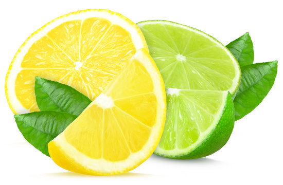 Lime And Lemon Slices Isolated On White Background