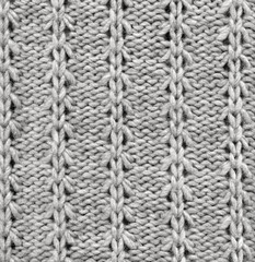 Wool knitted pattern. Closeup fabric background 