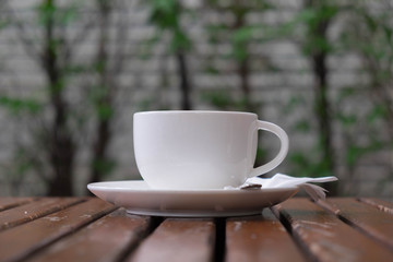 Coffee cup put on wood table