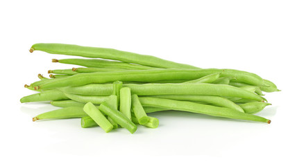 Pile of green french beans in isolated white background