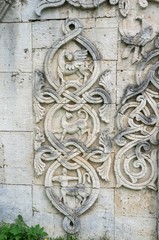 A fragment of an ornament of a white stone gate Feodorovsky town. Tsarskoye Selo (Pushkin), St.Peresburg.