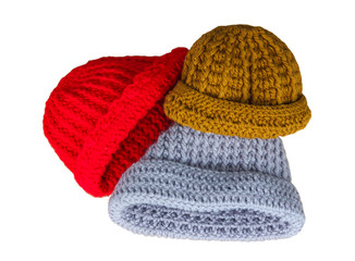 Hats Knitting Handmade on white background