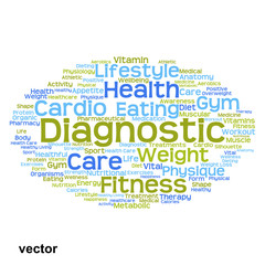 Vector concept or conceptual abstract health diet or sport word cloud or wordcloud isolated on white background