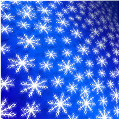 blue background of white winter snowflakes for christmas and new