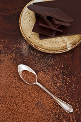 chocolate on wooden board from above