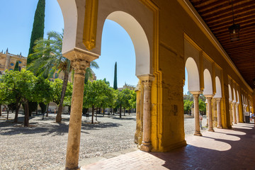 Fototapeta na wymiar Inner courtyard with columns and arches of the famous mosque Cordoba, Spain
