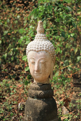 The heads of abandoned old buddha statue