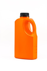 Orange color plastic bottle on white background