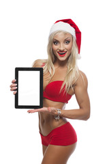 Santa Claus girl with tablet