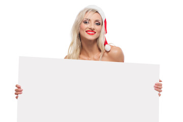 Santa Claus girl behind white board