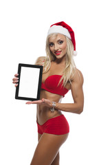 Santa Claus girl with tablet