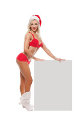Santa Claus girl near a white board