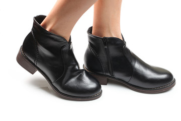 Black female fashionable leather shoes with heels