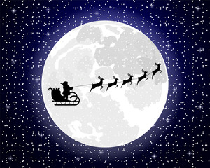 Obraz na płótnie Canvas Santa Claus riding on a reindeer on a background of the full moo