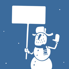 Snowman holding a banner