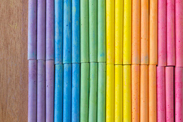 set of colorful chalk with rainbow shade