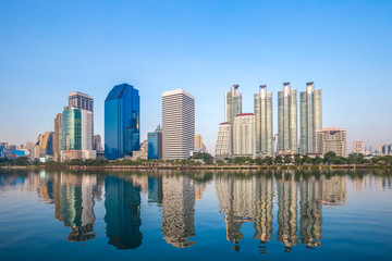 Fototapeta na wymiar Bangkok city with reflection of skyline, Bangkok,Thailand