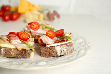 Tasty sandwiches on plate, close up