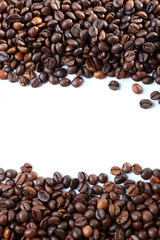 Coffee beans frame on white background