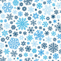 Christmas seamless doodle pattern with snowflakes