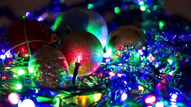 Christmas tree with Colorful bokeh and christmas lights