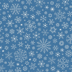 Christmas seamless doodle pattern with snowflakes