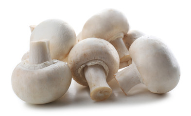 A bunch of champignon mushrooms isolated on white background