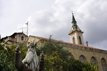 Zachary statue in Church of the Visitation, Jerusalem