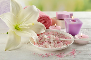 Spa composition on white wooden background