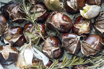 Roast chestnuts close up