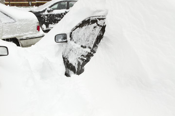 Fototapeta na wymiar Cars Covered with Snow