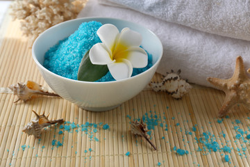 Obraz na płótnie Canvas Beautiful spa treatments on decorated bamboo background