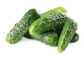 Ripe cucumbers isolated on white