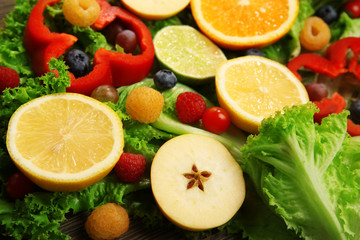 Fototapeta na wymiar Colourful fruits and vegetables background