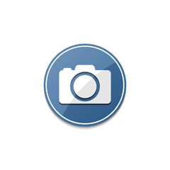 Blue photo camera icon with shadow
