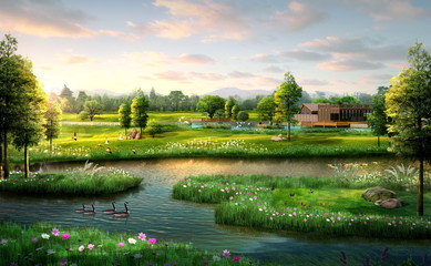 Obraz premium House of log near lake