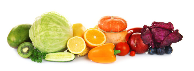 Fruits and vegetables isolated on white