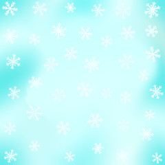 Hintergrund in Eisfarben mit vielen verschiedenen Schneeflocken im quadratischen Format
