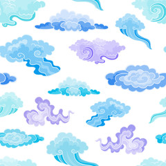 Cartoon Color Clouds Seamless Pattern. Background with various v